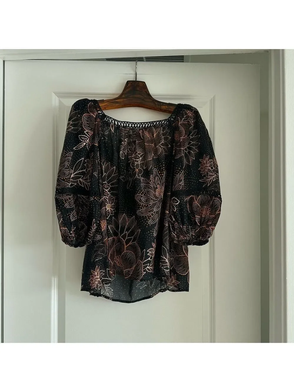 Farm Rio Lace Inset Peasant Blouse - Picture 8 of 9